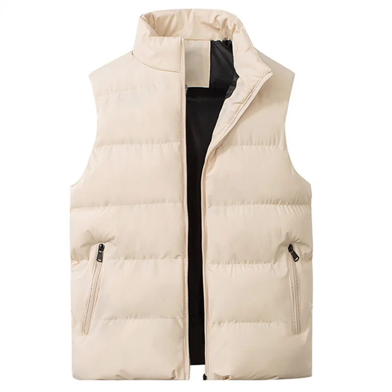 

Autumn Winter Vest Jacket Men Solid Color Warm Sleeveless Jackets Mens Fashion Zipper Stand Collar Waistcoat Men Vest Plus Size