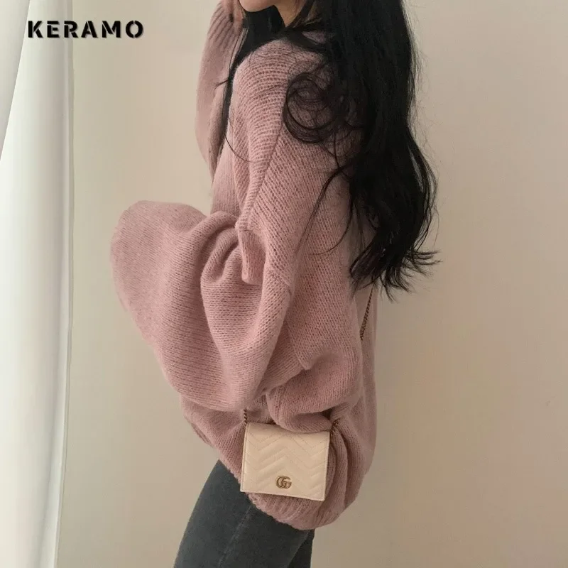 Женский винтажный вязаный пуловер с длинным рукавом повседневный Однотонный