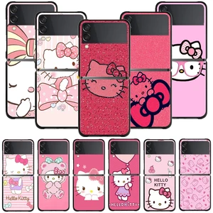 Phone Case For Samsung Galaxy Z Flip3 5G z flip 3 ZFlip ZF Black Hard Cover Luxury Shockproof Cases Cartoon Pink Hello Kitty
