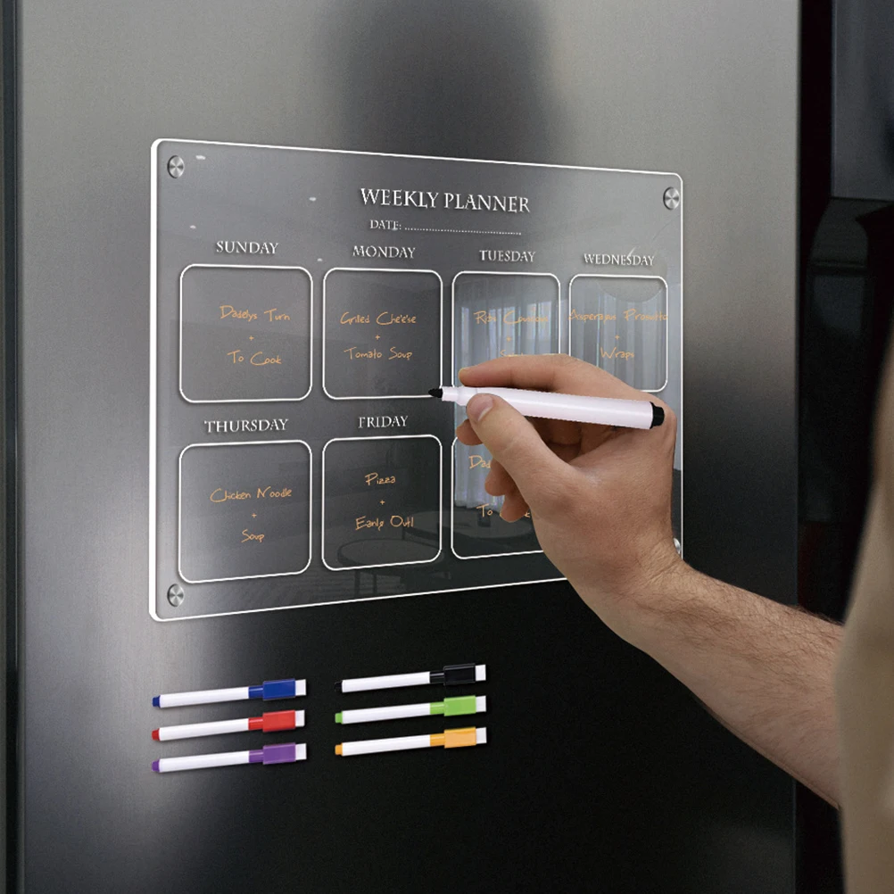 

Acrylic Magnetic Weekly Calendar for Fridge Refrigerator Board Reusable Planner with 6pcs Magnetic Calendar Whiteboard Marker