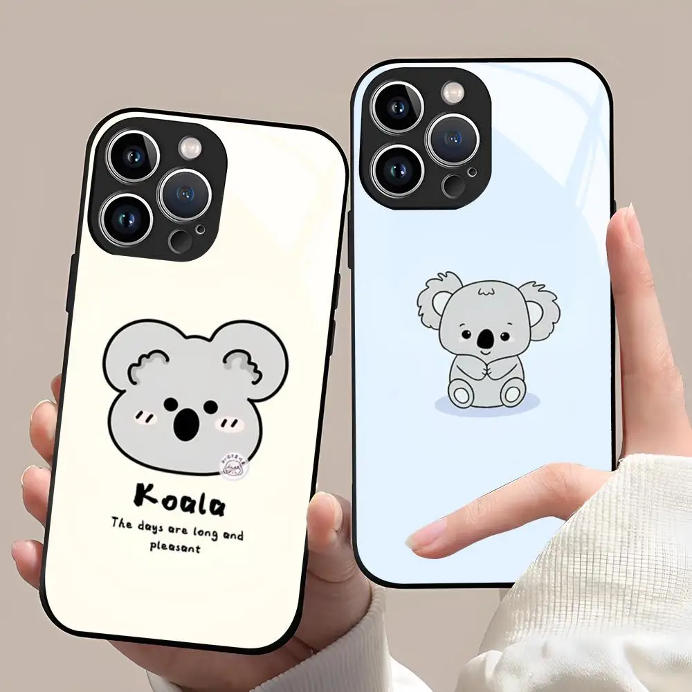 Фото Забавный мультяшный чехол K-коала для iPhone 17 16 15 14 13 12 Pro Max Xr Air Plus, черный/серебристый, жесткий корпус №1