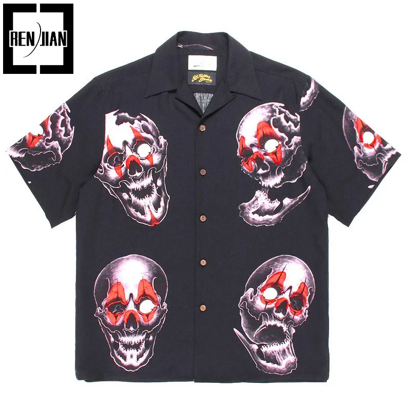 

Мужская рубашка с коротким рукавом, с принтом черепа