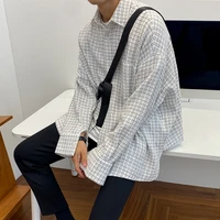 new mens senior plaid shirt korean version trend handsome autumn long sleeved white shirt loose casual shirt for outer wear