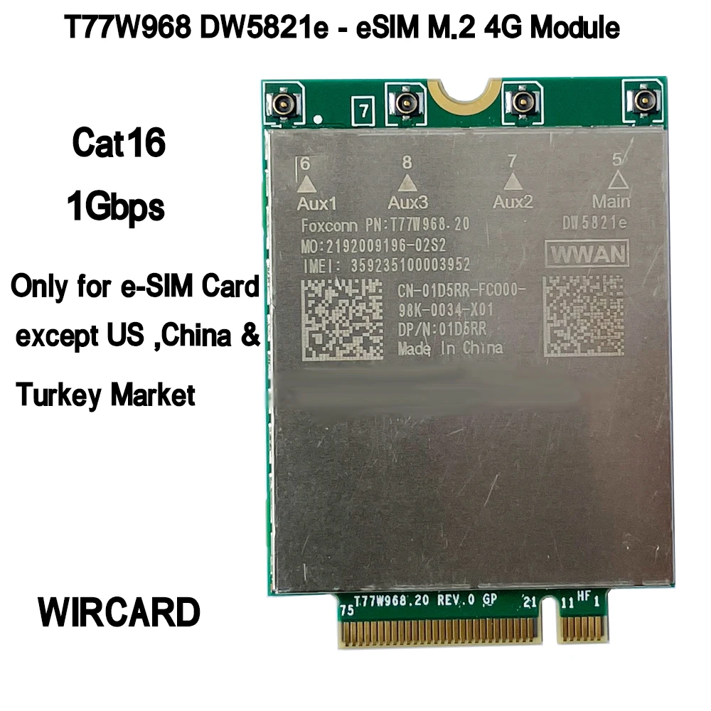 

.. T77W968 DW5821e-eSIM X20 LTE Cat16 1Gbps FDD-LTE 4G модуль для ноутбука Dell 5420 5424 7424 7400