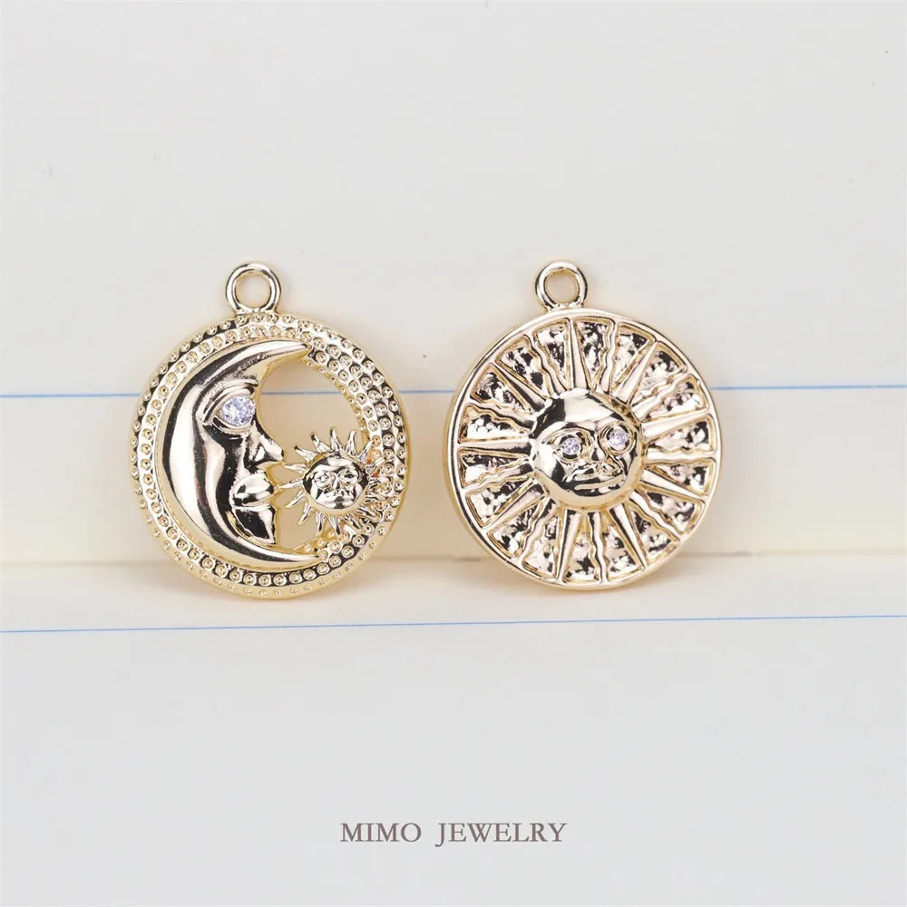

Color Preserving Copper Plated Solid Gold Embossed Totem Sun God Moon Round Coin DIY Pendant