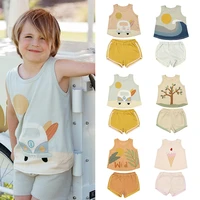 childrens suit 2022 summer new cartoon fashion girl vest shorts suit cotton cute baby clothes boy clothes childrens clothes