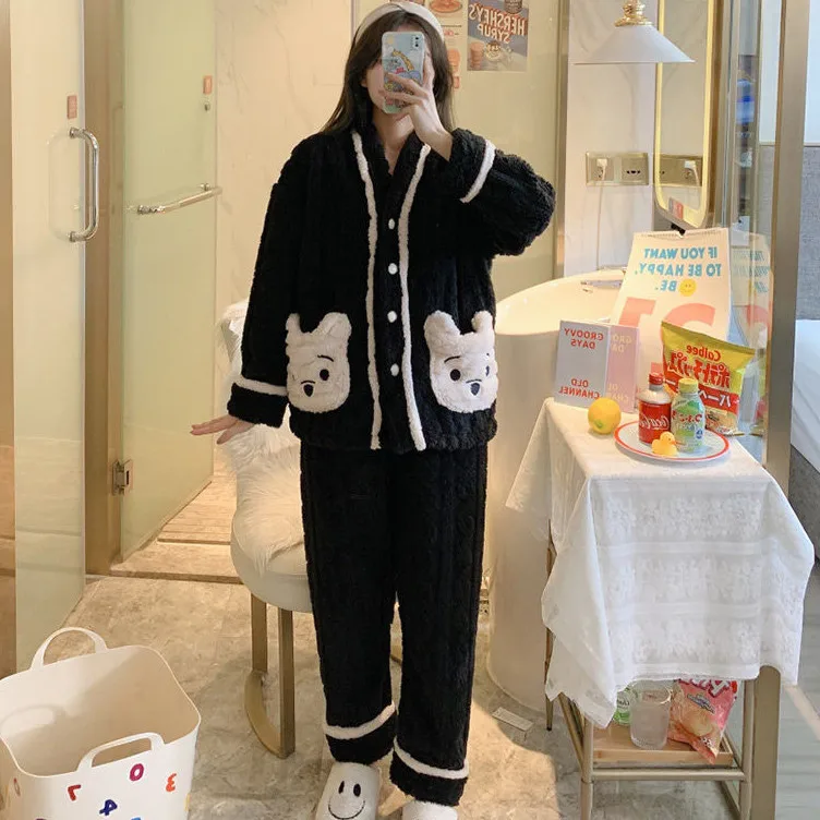 Small Fragrant Wind Pajamas Female Winter Sweet Lovely Thickened Facecloth Ladies Pajama Sets Night Gown Sleep Tops Robe Sets