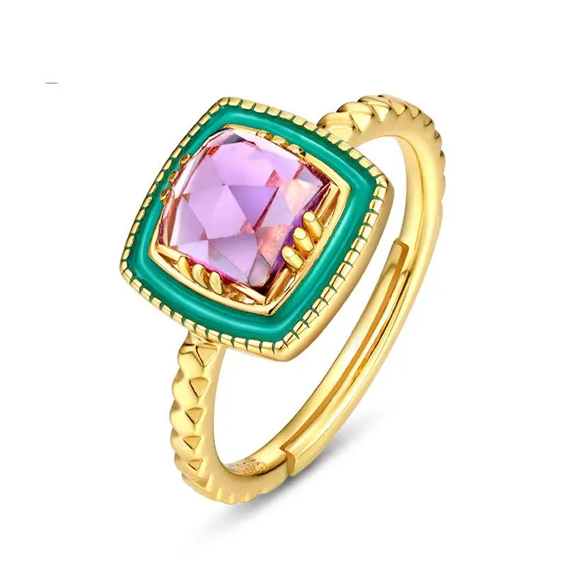 

Женское кольцо с аметистом из серебра 925 пробы, с покрытием из 10 к золота