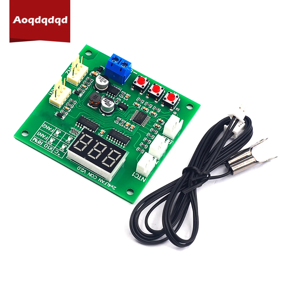 

DC 10-60V 2CH Fan Temperature Controller Thermostat Fan Motor Speed Controller Regulator with Alarm LED Display 12V 24V 36V 48V