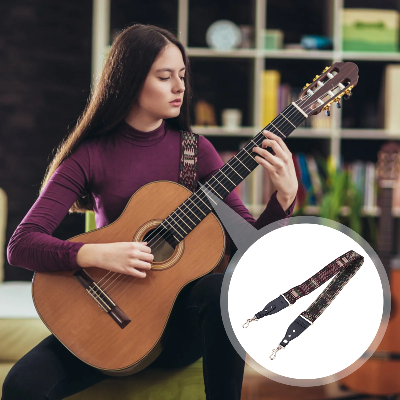 

Vintage Banjo Strap Guitar Straps Electric Bass Webbing Canvas Roman Embroidery Belt