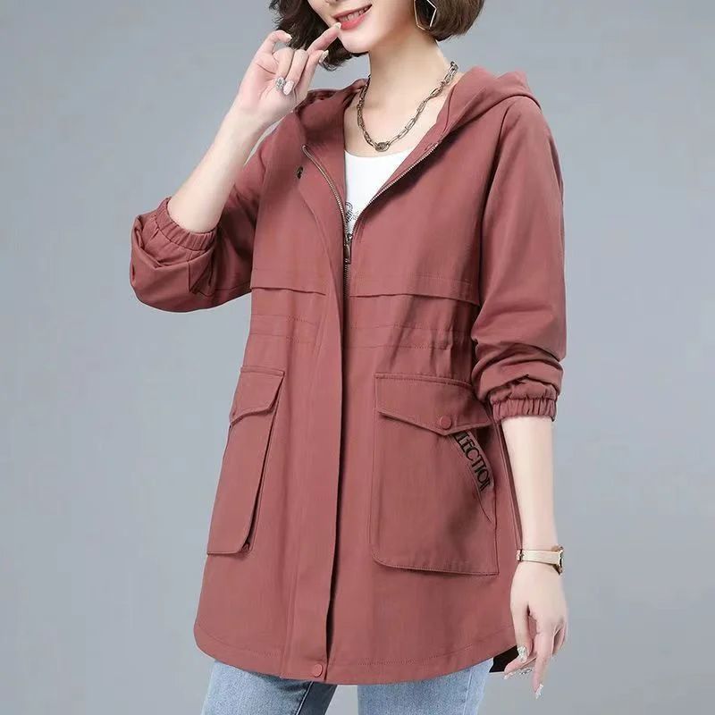 Женская длинная куртка с капюшоном на весну и осень 2024 новая свободная