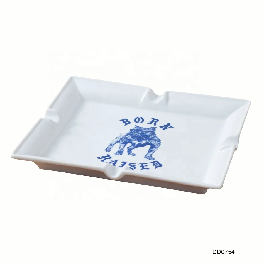 

Rectangle white cigar cigarette custom logo porcelain stoneware hotel office ash tray wholesale handmade ceramic ashtray