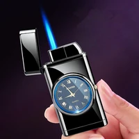 unusual multifunctional metal watch lighter windproof blue jet flame butane flashlight lighter smoking accessories mens gift