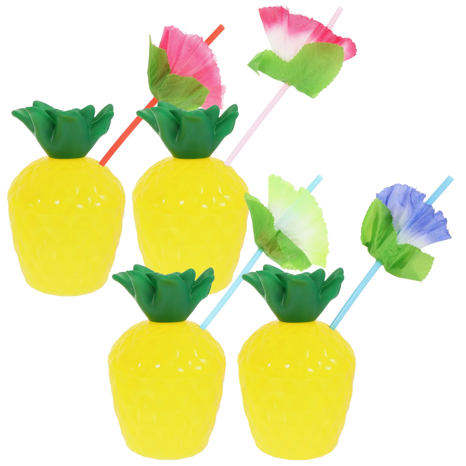 

4 Pcs Ornaments Pineapple Cups Hawaiian Party Luau Beach Drinks Banquet Lids Straws