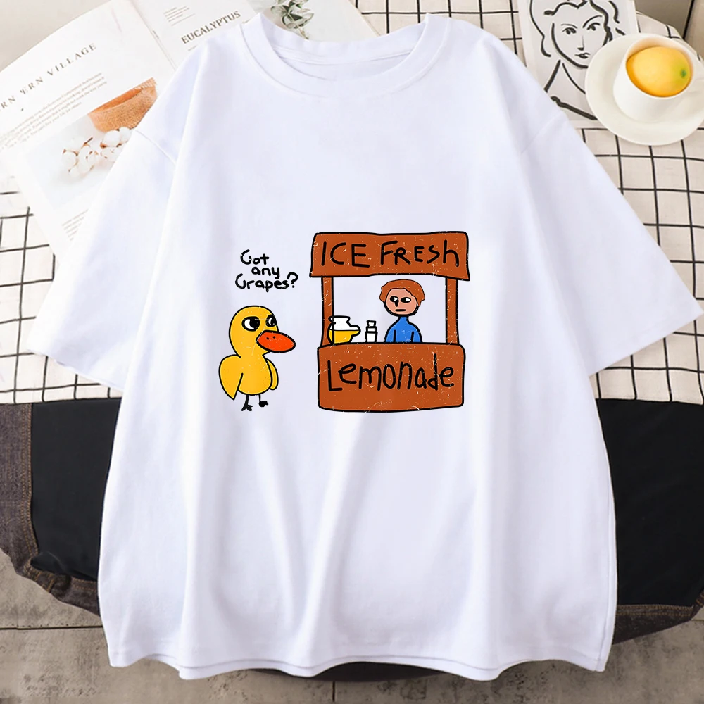 

The Duck Song Got Any Grapes Tee-shirt Women Summer Vintage Shirts Cartoon Cute Style Tops Oversizes Loose Casual Custom Clothes