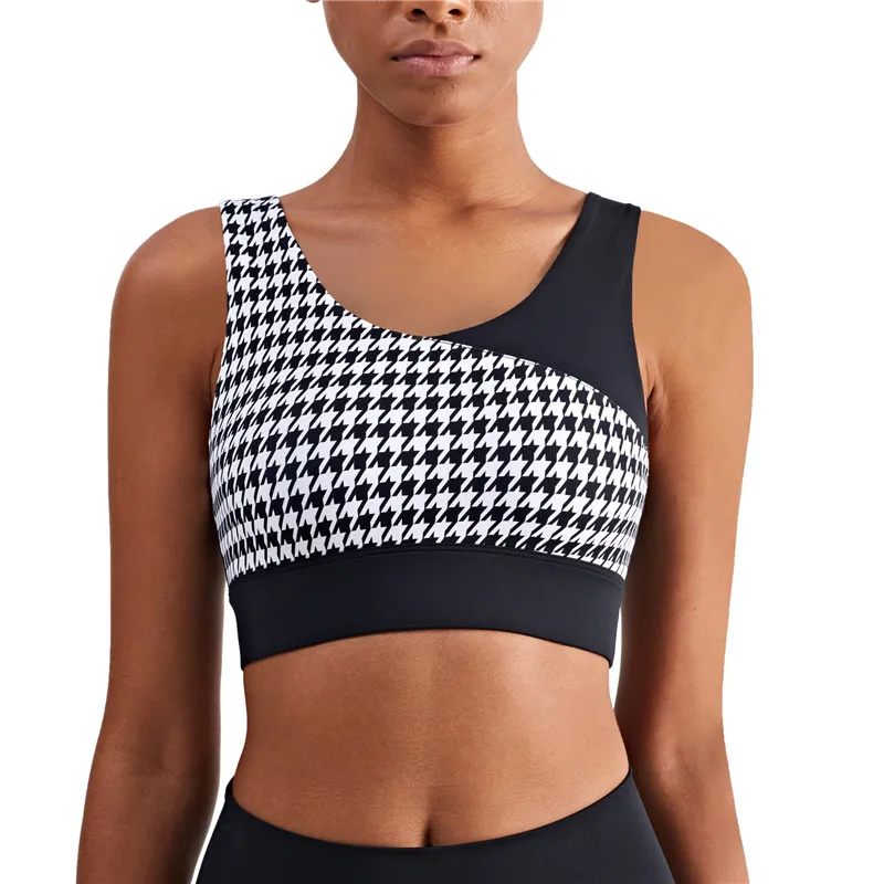 

Sexy Women Yoga Vest Tights Sports Bra Crop Top Tank Top Fitness Clothing Two Printed Stitching Fake With Removable Chest Pad