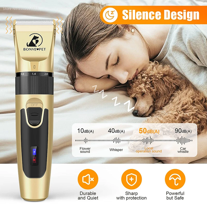 Dog Hair Clipper Pet Hair Trimmer Puppy Grooming Electric Shaver Pet Clipper Replacement Blade Low Noise 2200mAh Rechargeable A