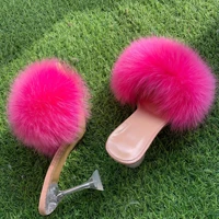 2022 womens slippers rainbow color real fox fur high heels colored pumps sexy womens heeled sandals ladies shoes for women