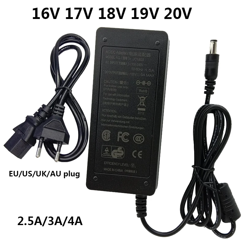 

16V 17V 18V 19V 20V Universal AC to DC Power Adapter Supply 16 Volt 2.5A 2500mA 3A 4A Switching Converter Transformer