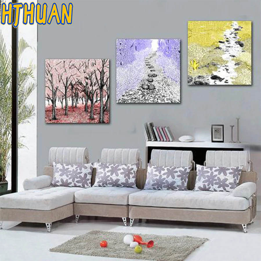 

3pcs Diamond Painting landscape 5D Full Square round Diamond Embroidery Mosaic Picture Of Rhinestones Handicraft home decor