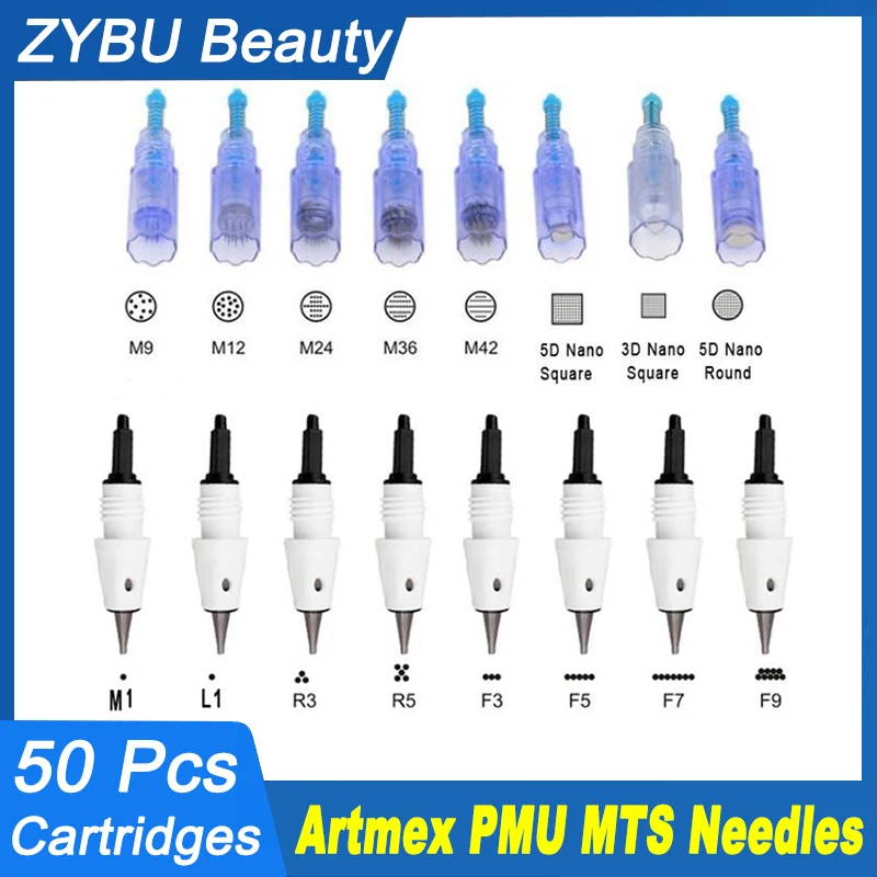 

50 Pcs Needles Cartridges For Artmex Machine V3 V6 V8 V9 V11 PMU MTS Tattoo Heads M1 L1 R3 F3 F5 R5 F7 12Pins 36Pins Nano Tips