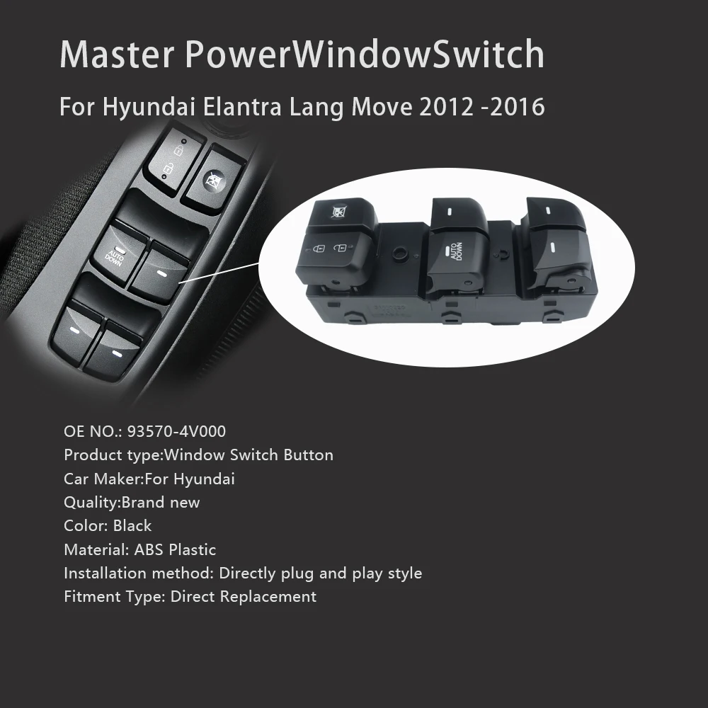 Фото Совместимый с Hyundai Elantra 2012-2016 93570-4V000 Комплект кнопок управления электрическими стеклоподъемниками №2