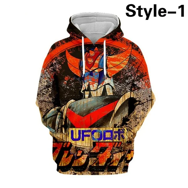 

Anime G-Goldorak Hooded Black White Long Sleeve Pullover Mens 3D Print Goldorak Sweatshirt Vintage Sweatshirts
