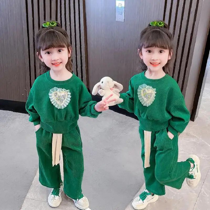 

Осенний пуловер с круглым вырезом и штаны для маленьких девочек, комплекты, пальто, детская одежда