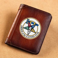 high quality genuine leather men wallets masonic order of the eastern star short card holder purse luxury brand male wallet
