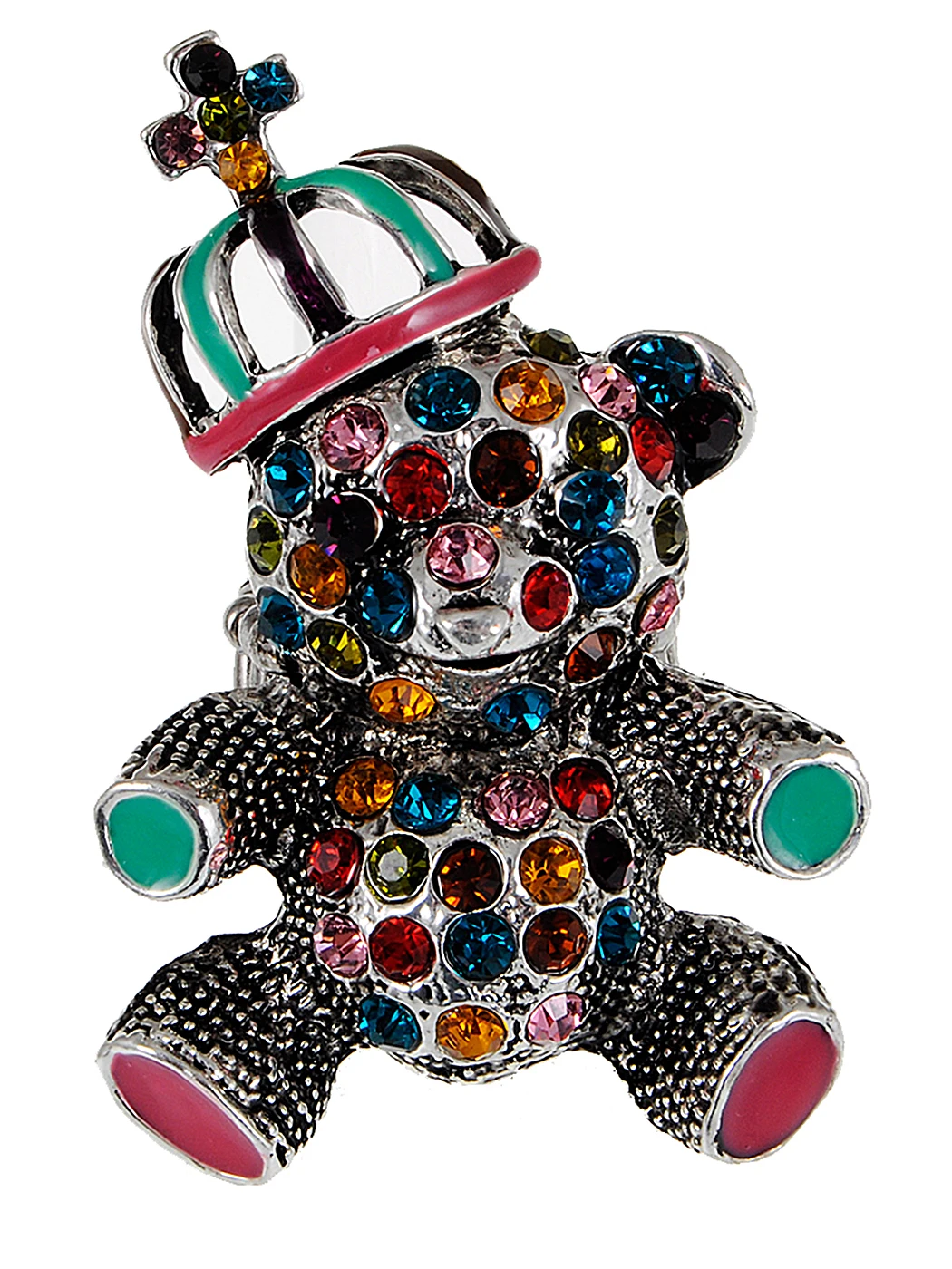 

Colorful Handpainted Crystal Rhinestone Enamel Carnival Teddy Cap Bear Ring