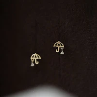 moveski 925 sterling silver plated 14k gold petite cute zircon tassel umbrella stud earrings women personality charm jewelry