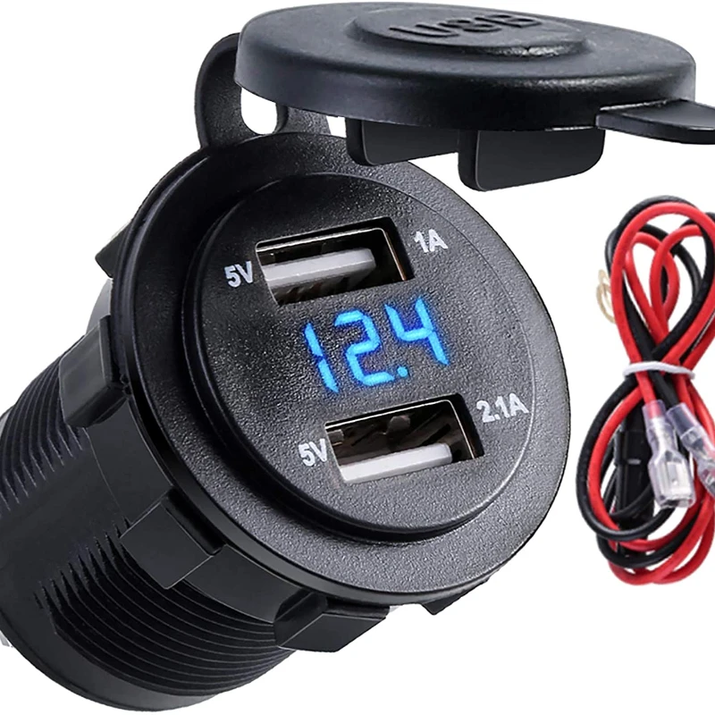 

12V/24 Cigarette Lighter Socket, Dual USB Voltmeter Car Cigarette Lighter Plug Waterproof Car Marine Motorcycle for Travel Use