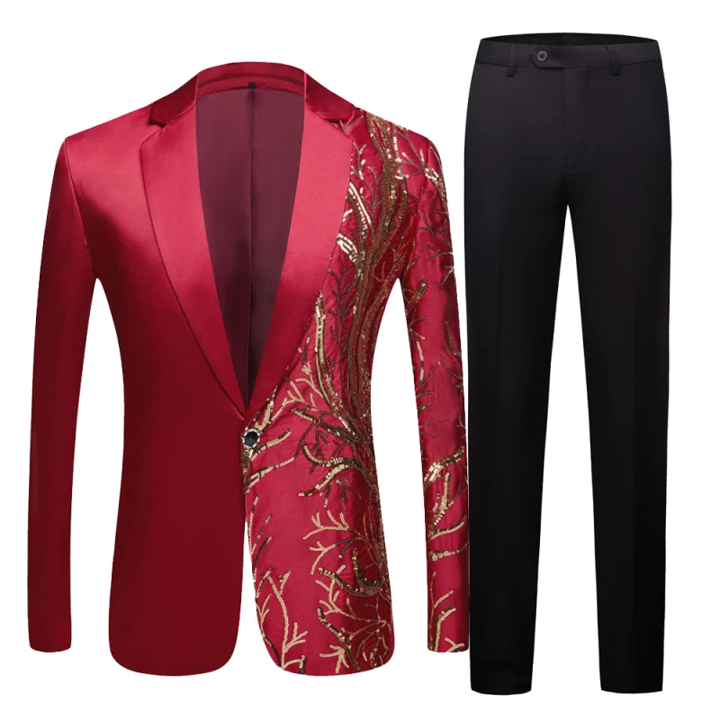 

Новинка, мужской винно-красный костюм, Свадебный костюм жениха, костюм для ночного клуба, вечеринки, танца, певицы, блестящий Блейзер, костюм...