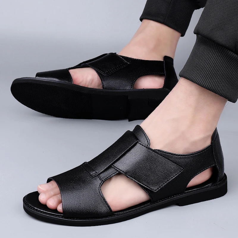

Men Casual Shoes Summer Beach Shoes Men Sandals Leather Brown Black Sandals for Men Casual Shoes Flats Shoes Men Slipper N1-53