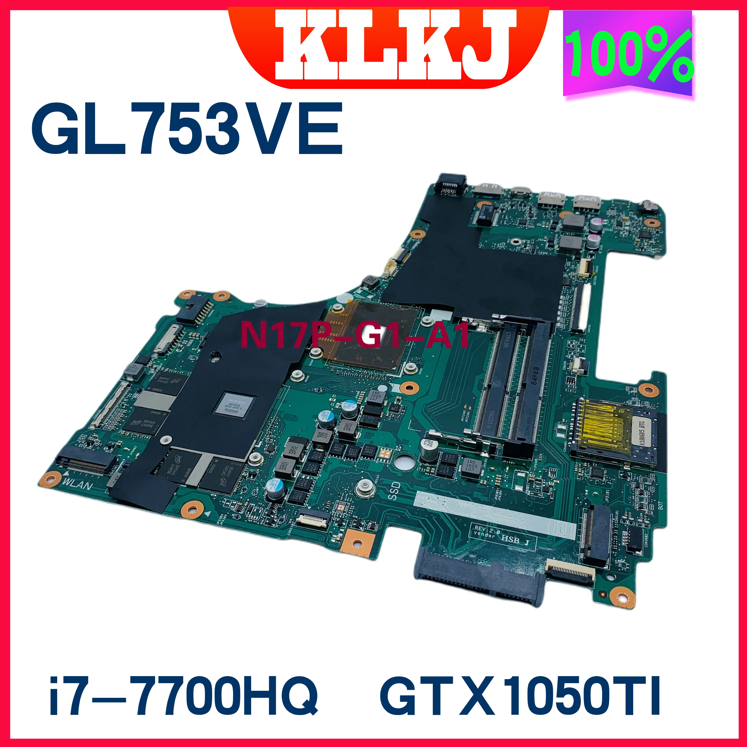 

Dinzi GL753VE Mainboard For ASUS ROG GL753VD GL753VVE Laptop Motherboard With I7-7700HQ CPU GTX1050TI-4G 100% Fully Tested