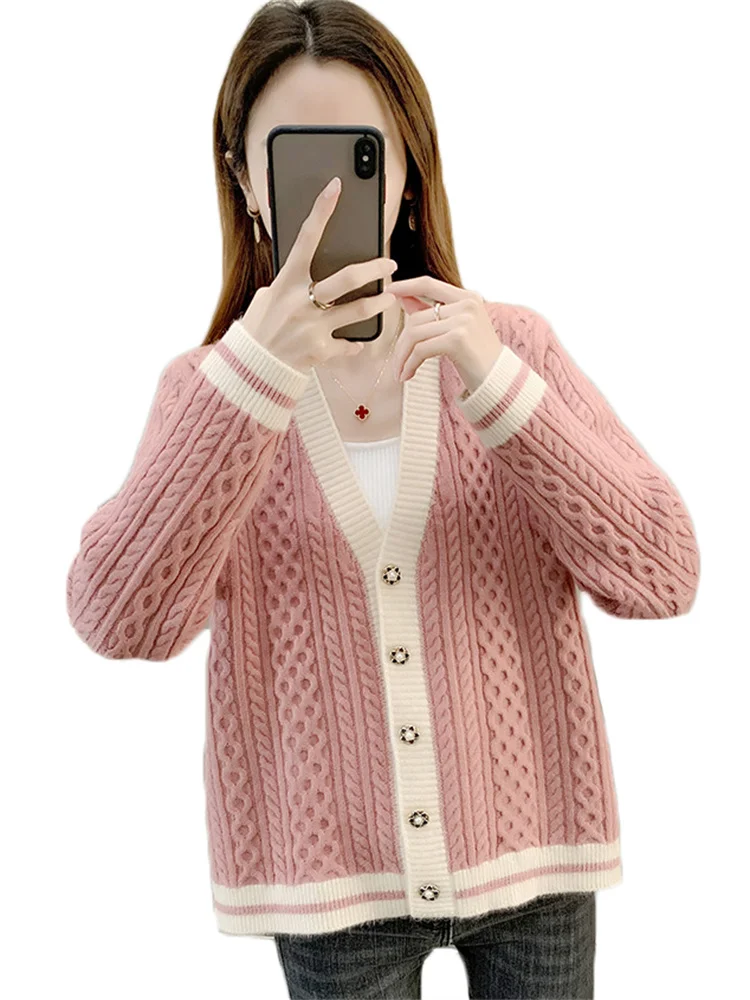 

Sweater Women Knitted Cardigans 2022 New Autumn Winter Fashion V Neck Short Slim Sweet Girls Twist Long Sleve Sweaters Feminina