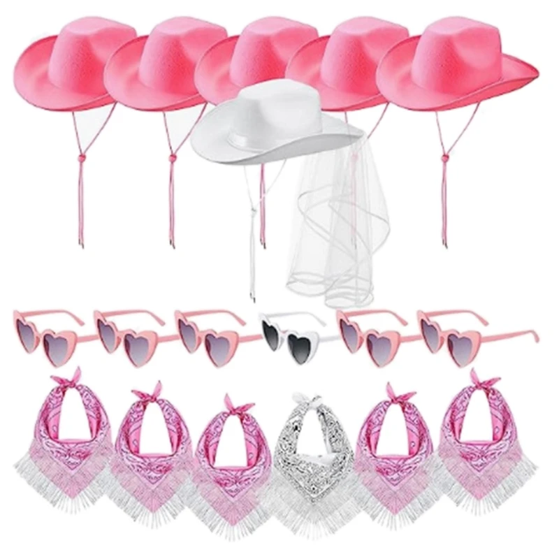 

Bride Cowboy Hat, Sunglasses and Kerchief Set for Bride Bridesmaids Photo Props