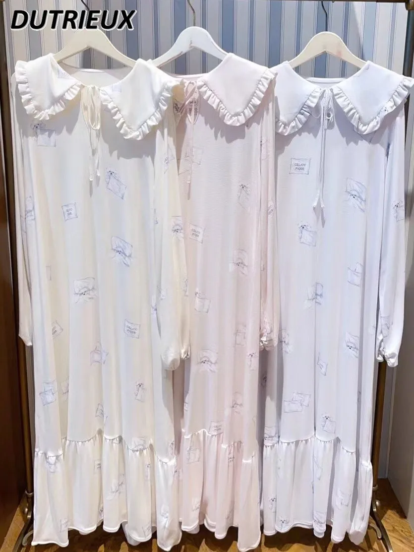 Женская ночная сорочка с длинным рукавом и воротником листья лотоса