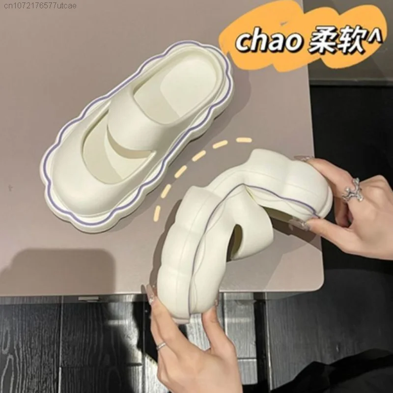 Miniso Casual Pink Cover Toe Sandals And Slippers For Women Y2k Summer Home Mary Jane Shoes New 2023 Students Anti-skid Shoes