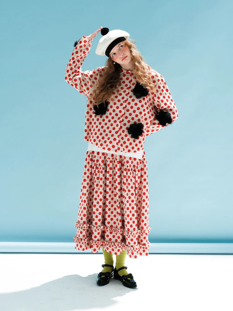 IMAKOKONI оригинальный дизайн красный горошек черный цветок длинный рукав рубашка