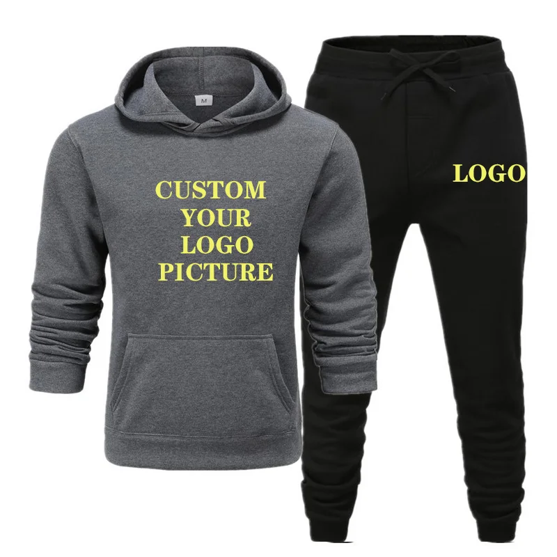 

2022 Autumn Winter Men's Tracksuit New Brand logo Jogging Sportswear Suit Fahion Hoodies Pants Set Customized any Logo Picture