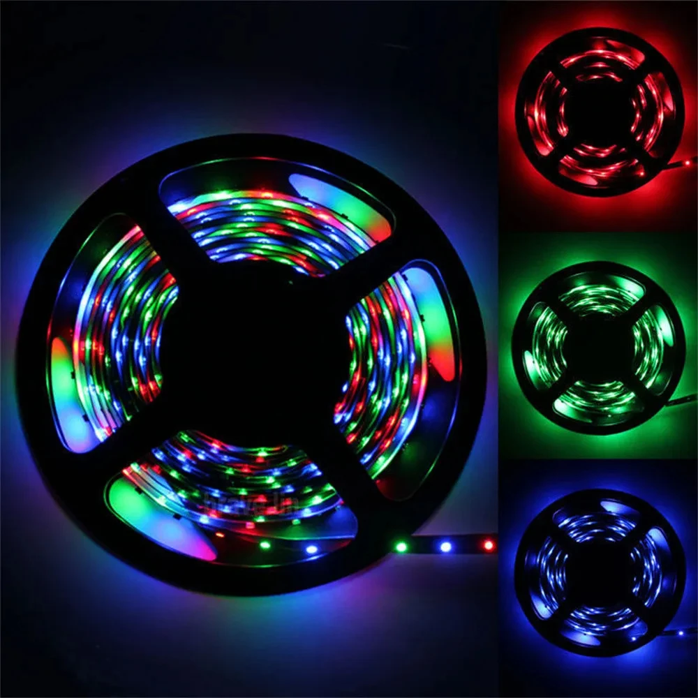 Фото Светодиодная лента 5 м, 12 В, 300 светодиодов SMD 3528, RGB и одноцветная, гибкая лента, высококачественные светильники для домашнего декора №3