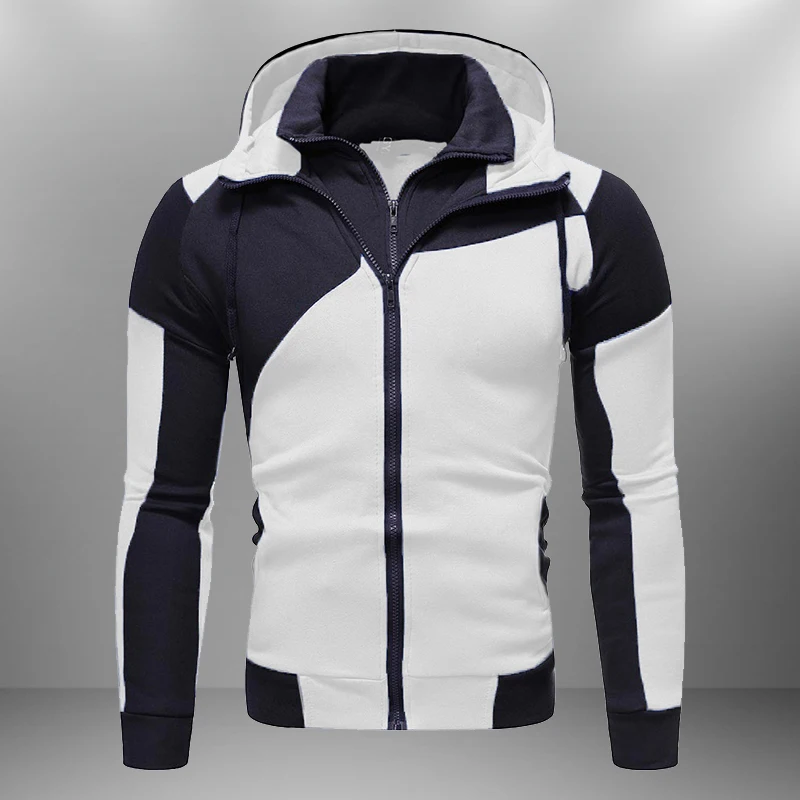 

Jackets for Men Double Zipper Jacket Outdoor Hooded Coats Sportswear Parka Coat Spliced Jacket Man New Fashion Clothing