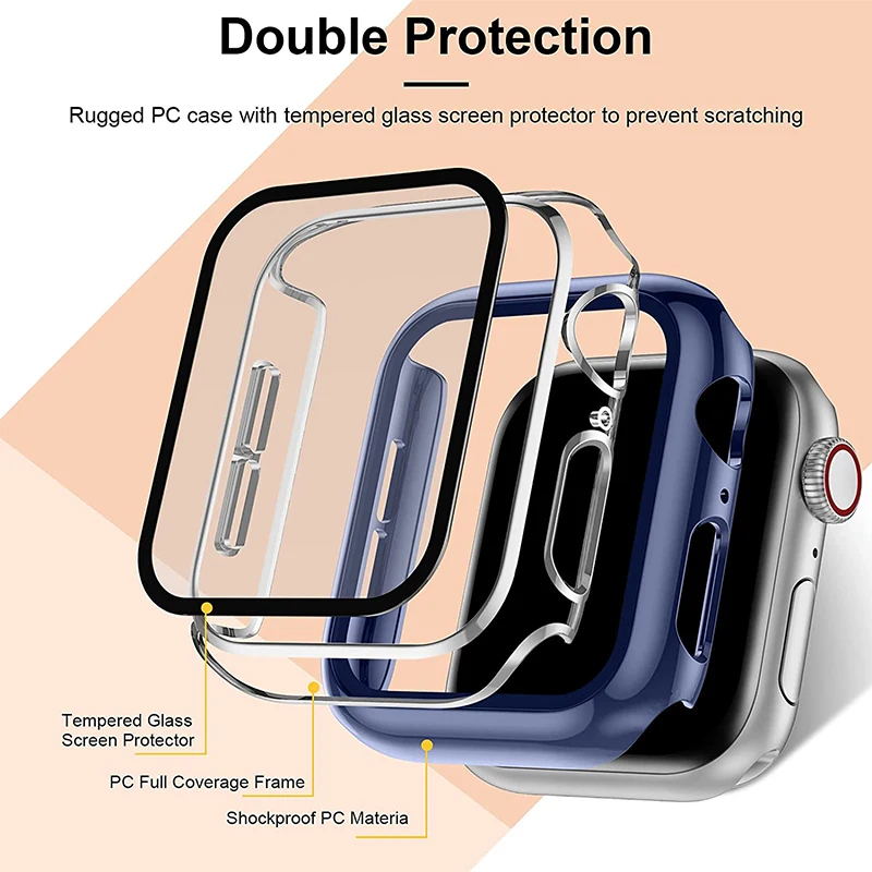 Glass+Cover For Apple Watch case 45mm 41mm 44mm 40mm 42mm 38mm iWatch Accessorie Screen Protector Apple watch serie 3 4 5 6 SE 7