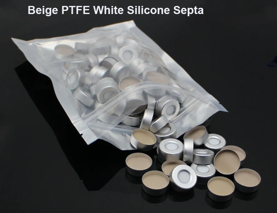 

100 шт. Алюминиевые крышки для флаконов 20х3 мм с белыми PTFE/синими силиконовыми септами