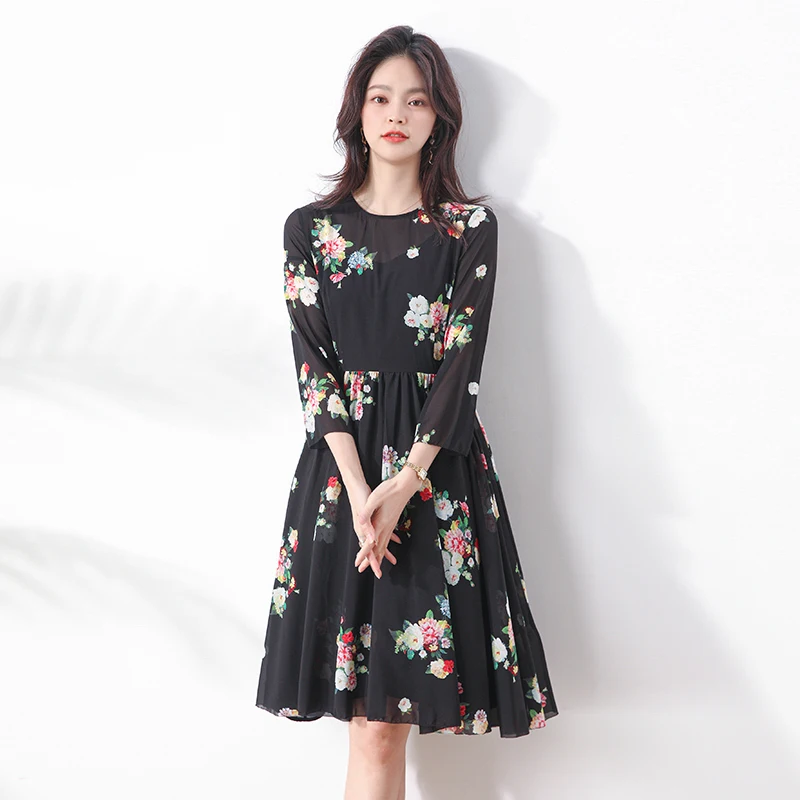 

Printed 100% mulberry silk dress for women