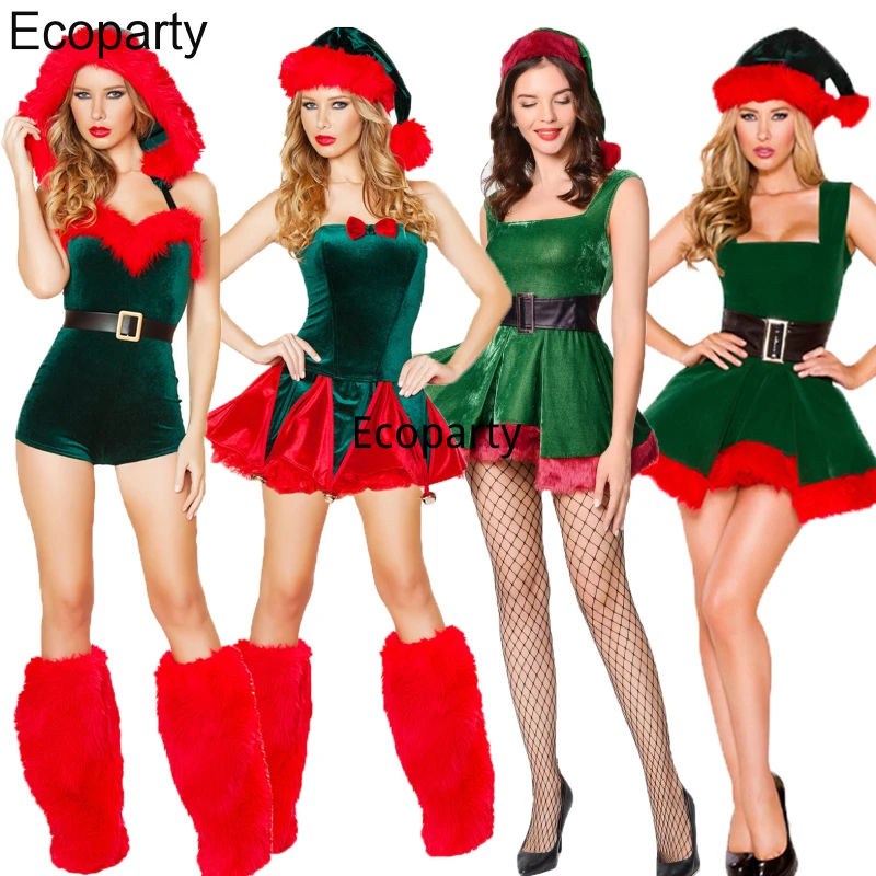 

2021 Christmas Costume For Women Sexy Christmas Tree Santa Cosplay Green Red Tube Top Dress Festival Stage Performance Clothing