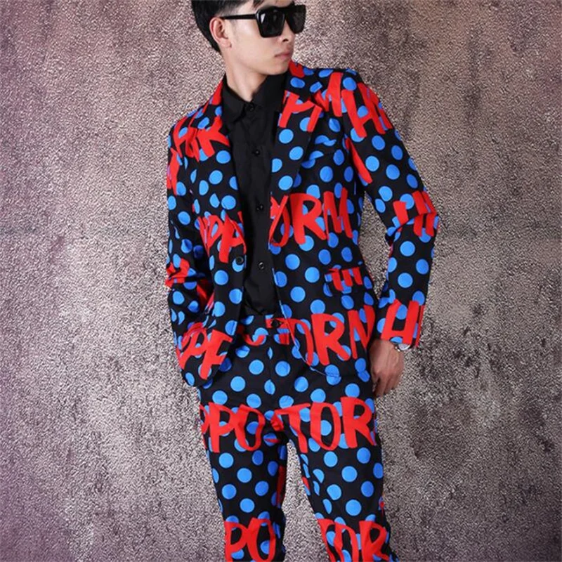 

Polka Dot Blazers Men'S Suit Singer Stage Jacket Trendy Casual Nightclub Autumn Hairdresser's Costumes Mariage Homme Pantalon