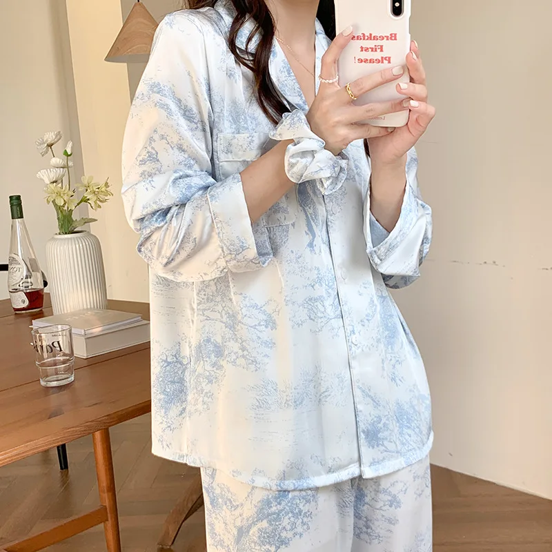 Pajamas set with hair band for women niche imitation silk pajamas factory wholesale  женское бельё  pijama