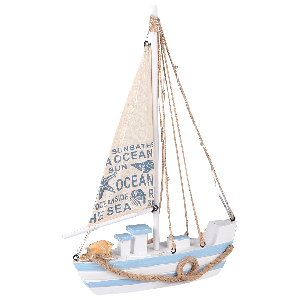 

LED Boat Decoration Mediterranean Sailing Ornaments Fishing Model Home Office Wood Sailboat